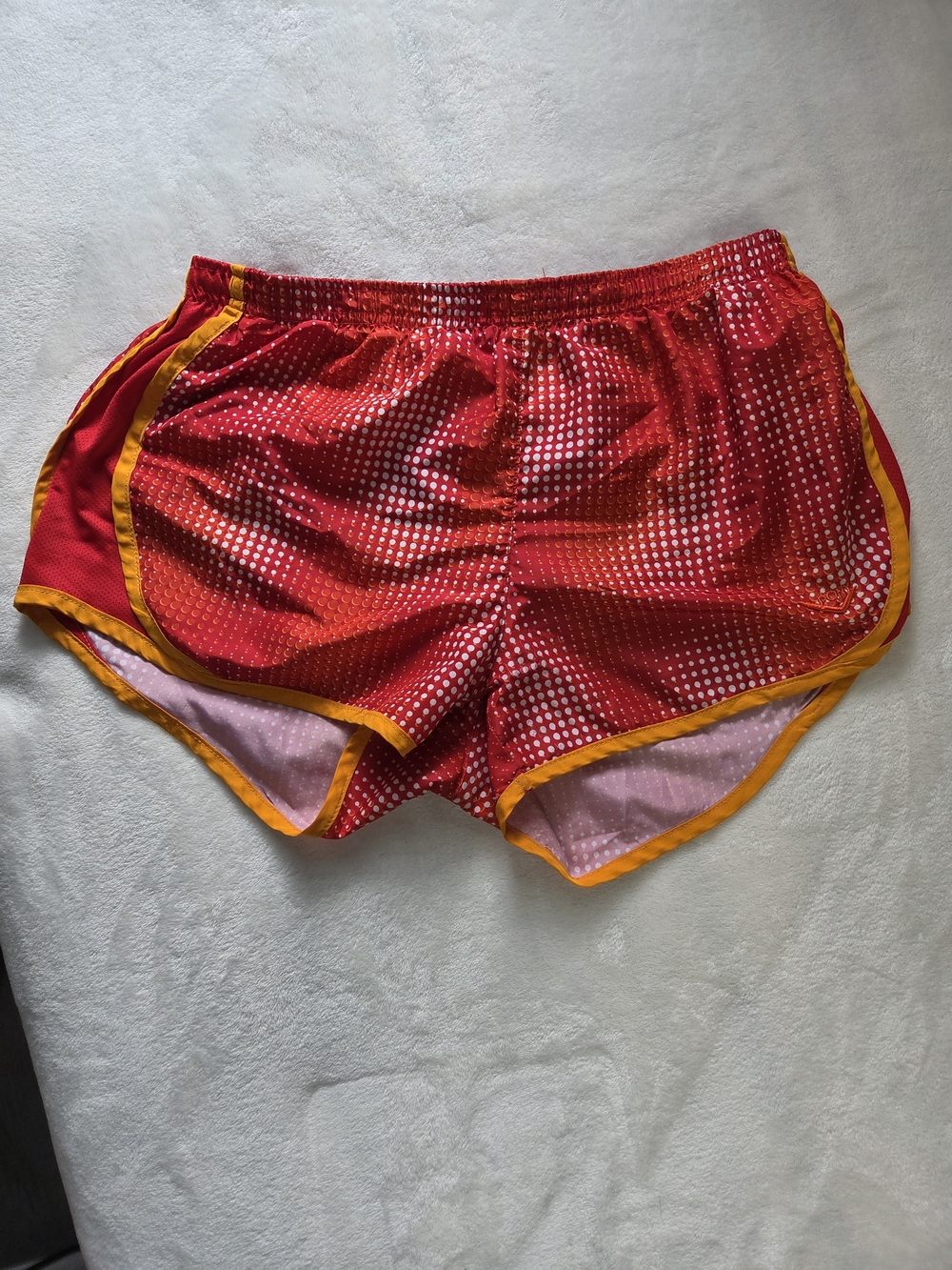 PONY Red Polka Dot Athletic Running Shorts Yellow Trim Size M